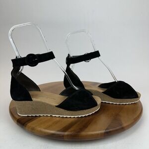 Womens Paul Green Venice Black Leather Ankle Strap Wedges Sandals Size UK 5.5